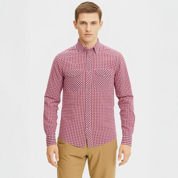 H&M L.O.G.G Fitted Collar Button Down Plaid Shirt Sz Medium - Picture 1 of 11